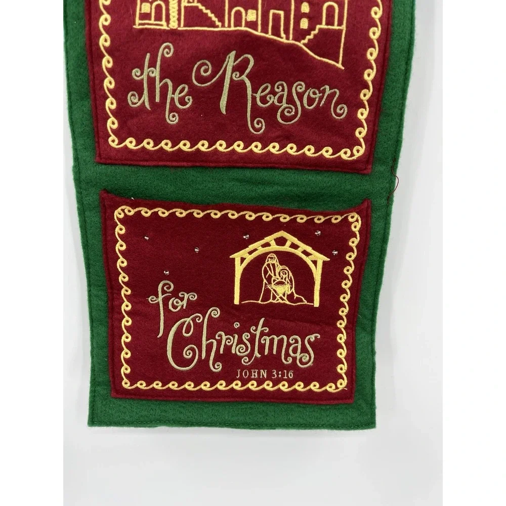 Christmas Wall Hanging Card Holder Decor Felt 3 Pockets Embroidered John 3:16